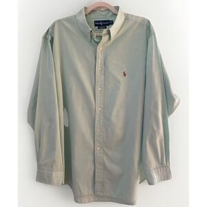 Ralph‎ Lauren Classic Fit Men's Button-Down Shirt Size 18 34/35 Green Flesh Pony